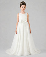 Ivory Tulle A-line Girls Formal Dress Front View