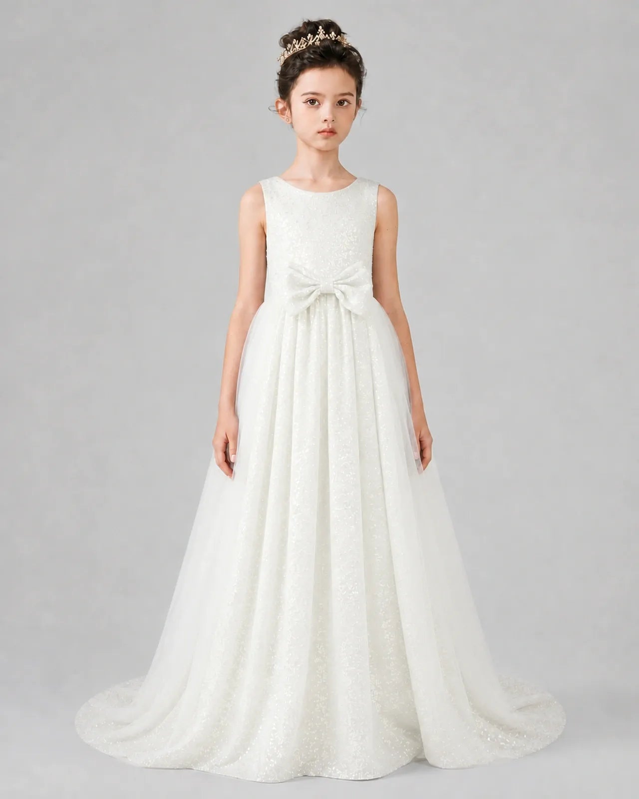 Ivory Tulle A-line Girls Formal Dress Front View