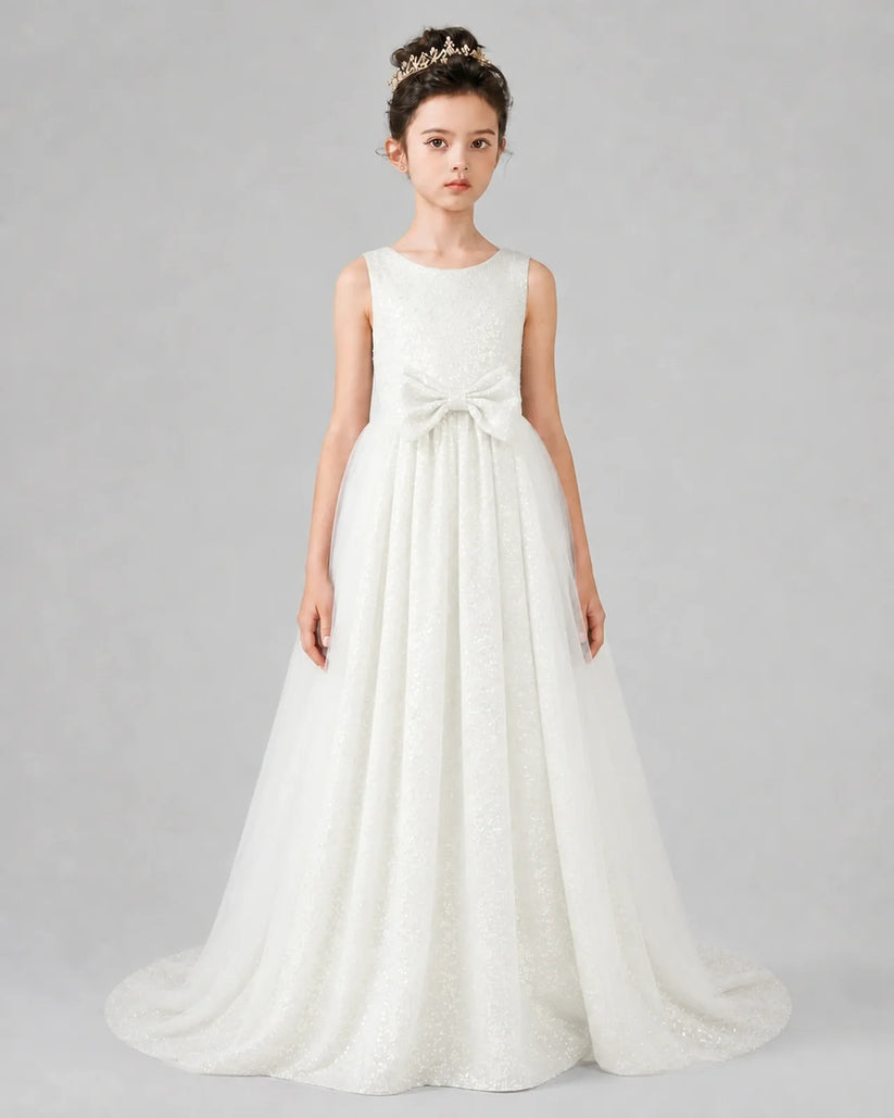 Ivory Tulle A-line Girls Formal Dress Front View