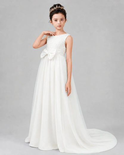 Ivory Tulle A-line Girls Formal Dress Front View