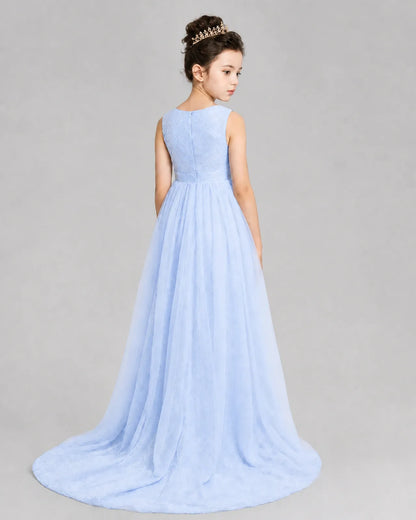 Lavender Tulle A-line Girls Formal Dress Back View