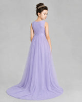 Lilac Tulle A-line Girls Formal Dress Back View