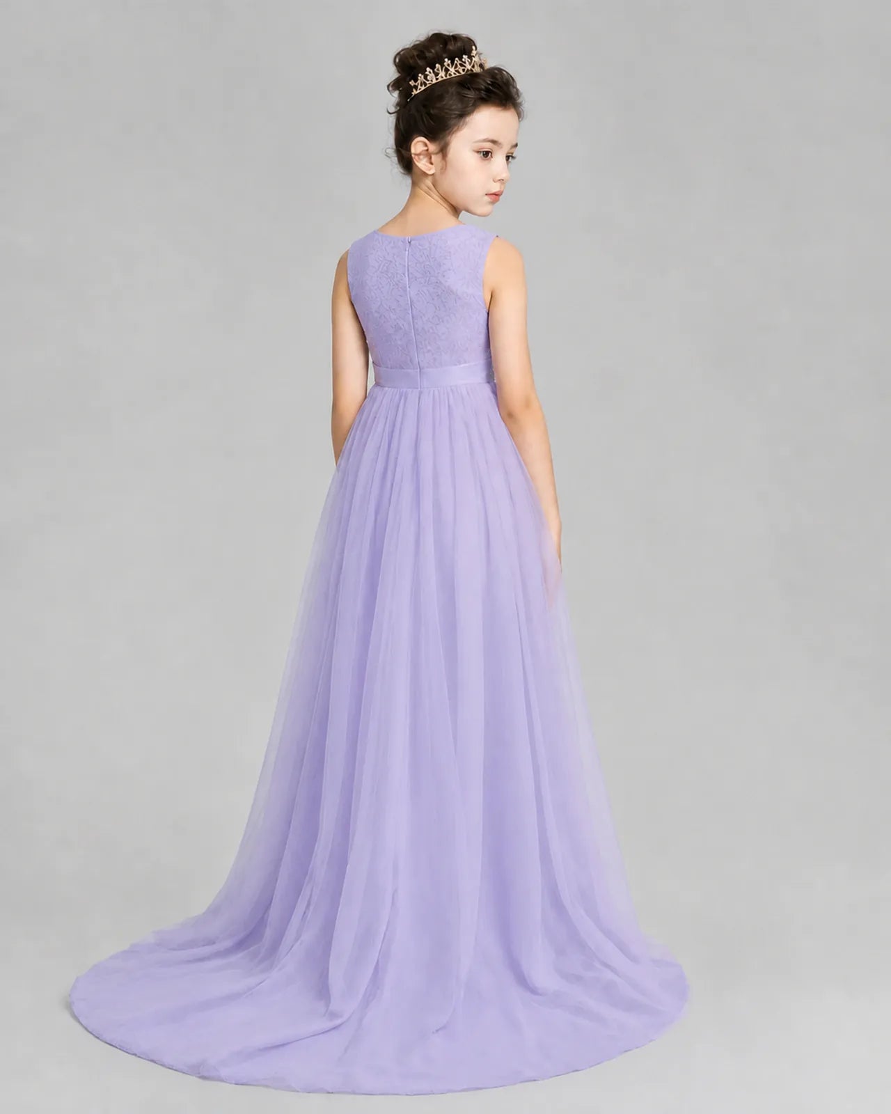 Lilac Tulle A-line Girls Formal Dress Back View