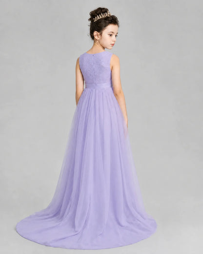 Lilac Tulle A-line Girls Formal Dress Back View