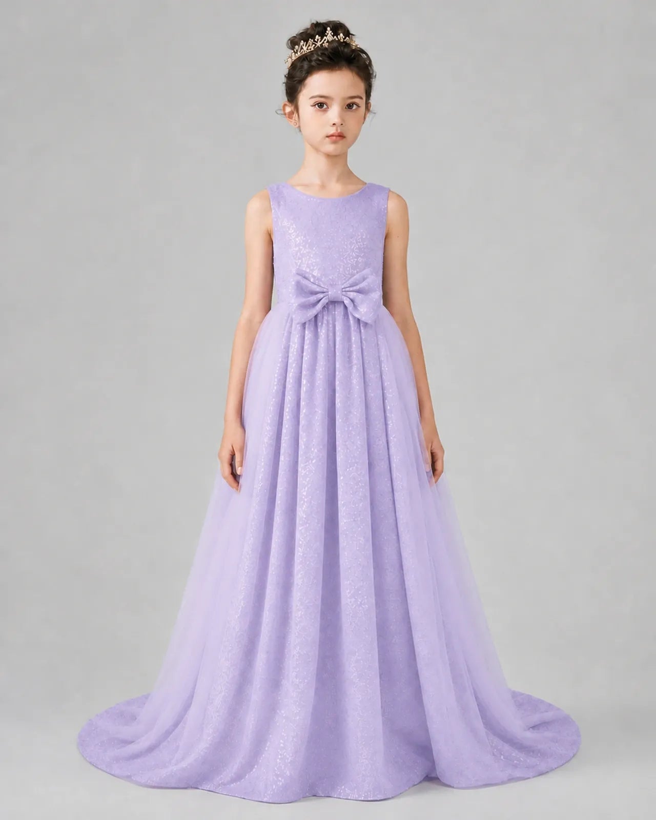 Lilac Tulle A-line Girls Formal Dress Front View