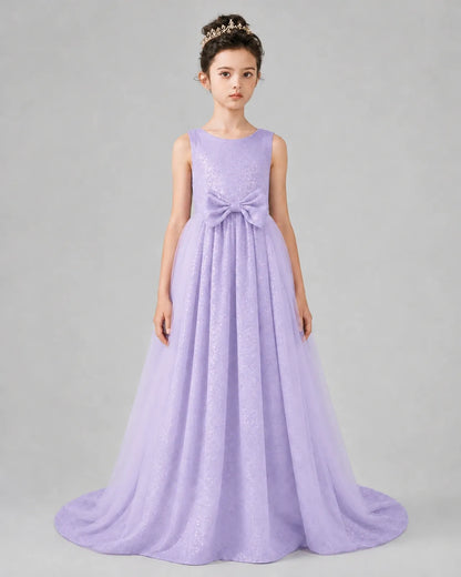 Lilac Tulle A-line Girls Formal Dress Front View