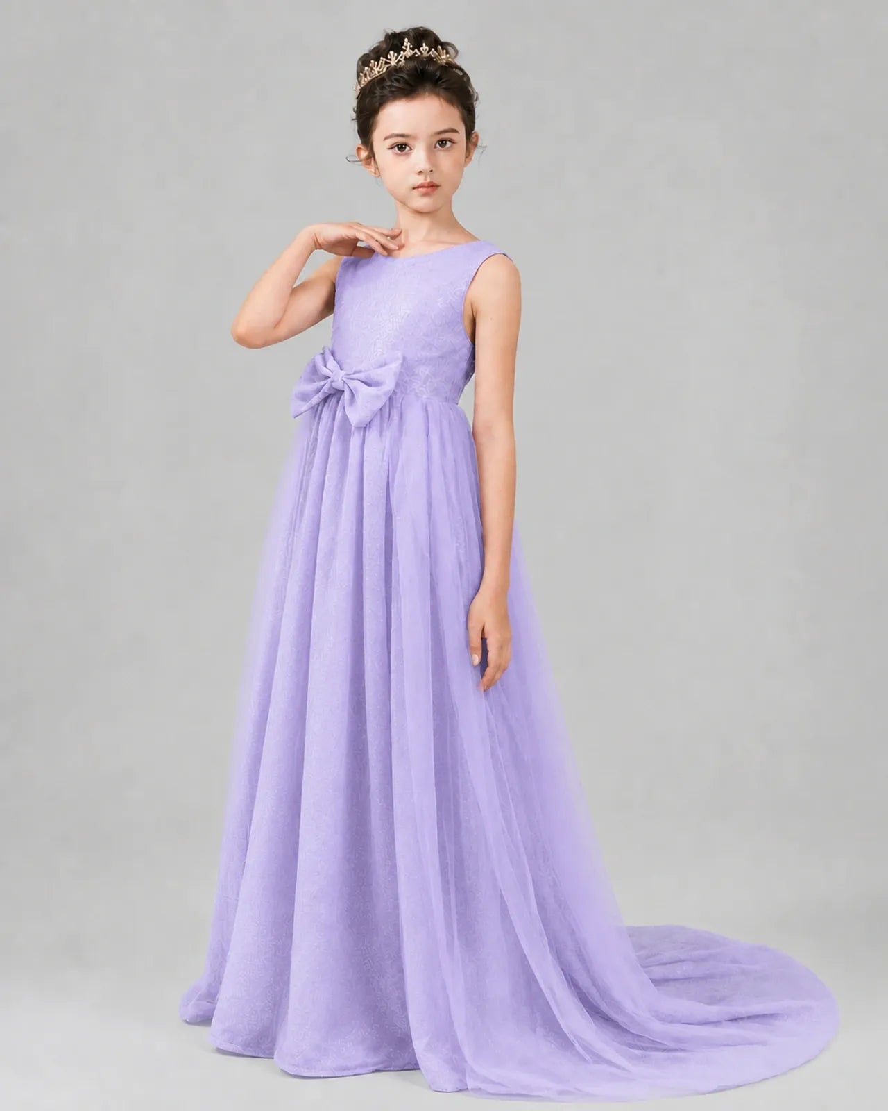 Lilac Tulle A-line Girls Formal Dress Front View