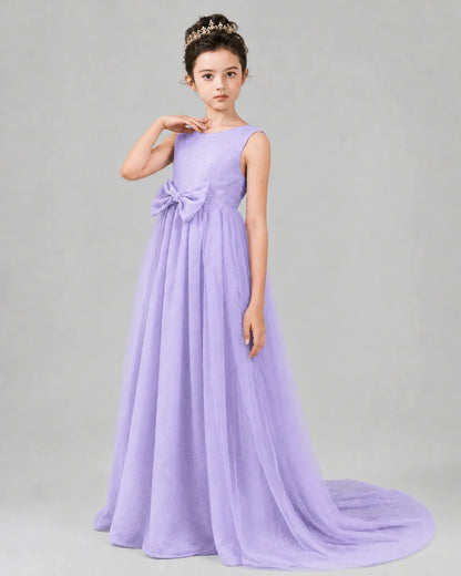 Lilac Tulle A-line Girls Formal Dress Front View
