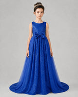 Royal Blue Tulle A-line Girls Formal Dress Front View