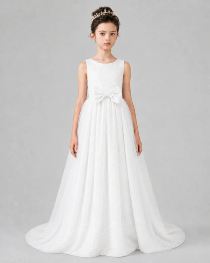 White Tulle A-line Girls Formal Dress Front View