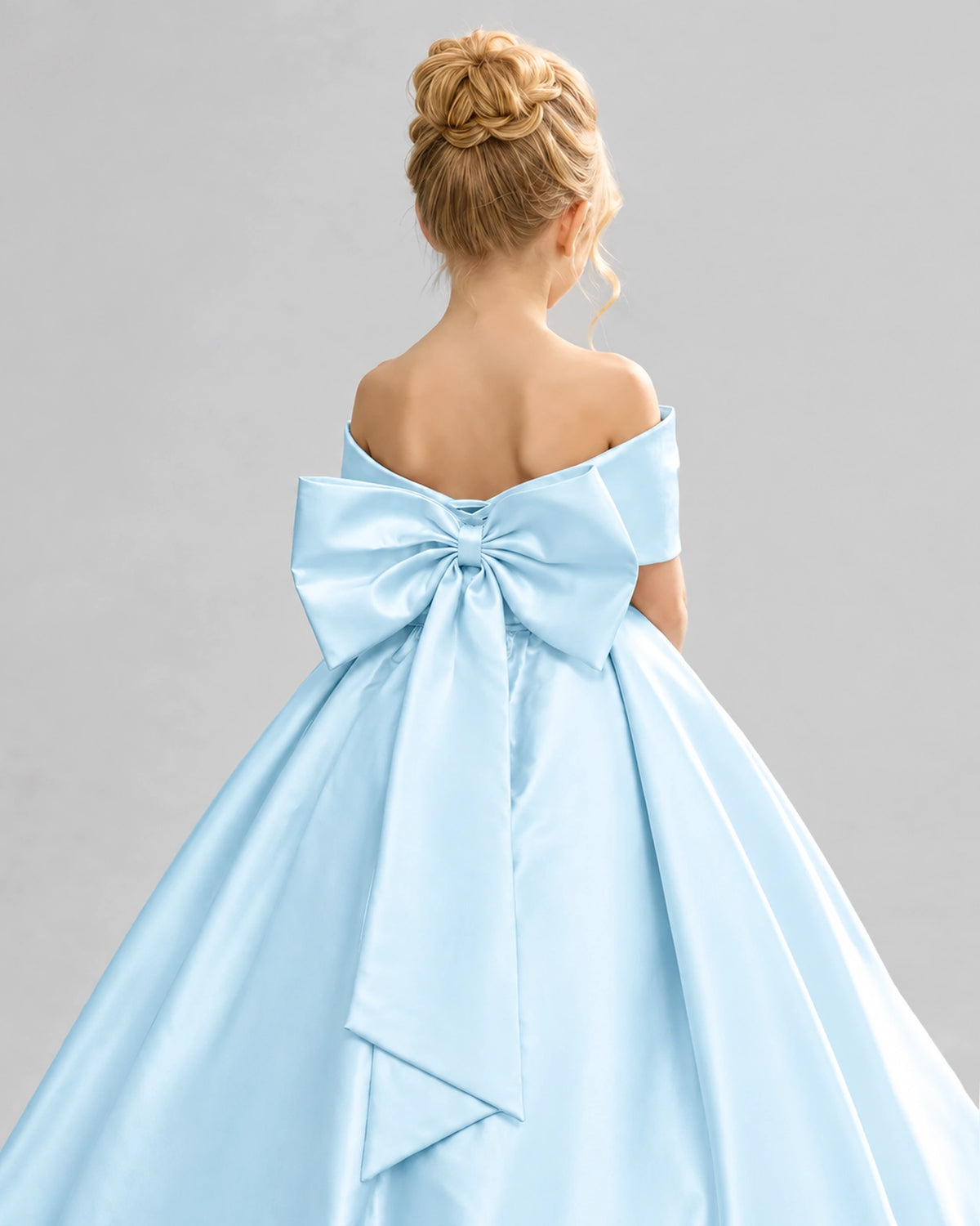 Baby Blue Satin Flower Girl Dress Back Detail View