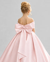 Blush Pink Satin Flower Girl Dress Back Detail View