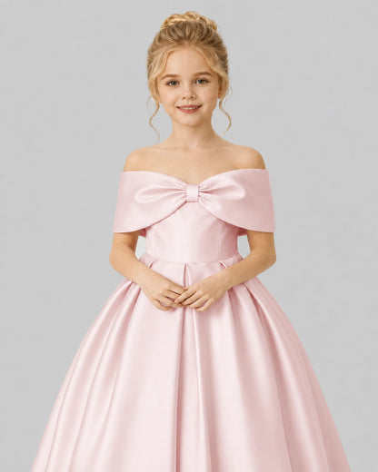 Blush Pink Satin Flower Girl Dress Detail View