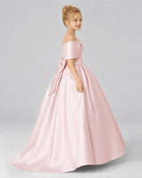 Blush Pink Satin Flower Girl Dress Side View