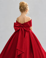 Burgundy Satin Flower Girl Dress Back Detail View