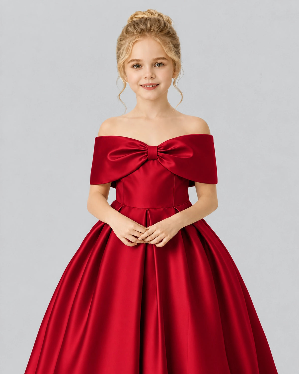 Burgundy Satin Flower Girl Dress Detail View