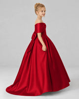 Burgundy Satin Flower Girl Dress Side View