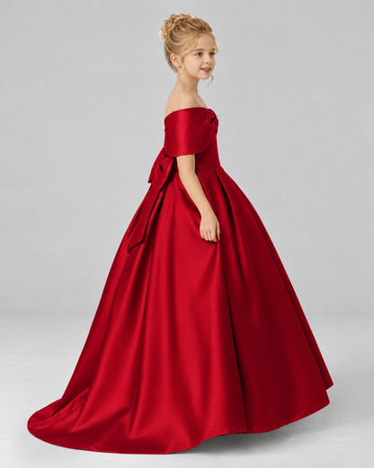 Burgundy Satin Flower Girl Dress Side View