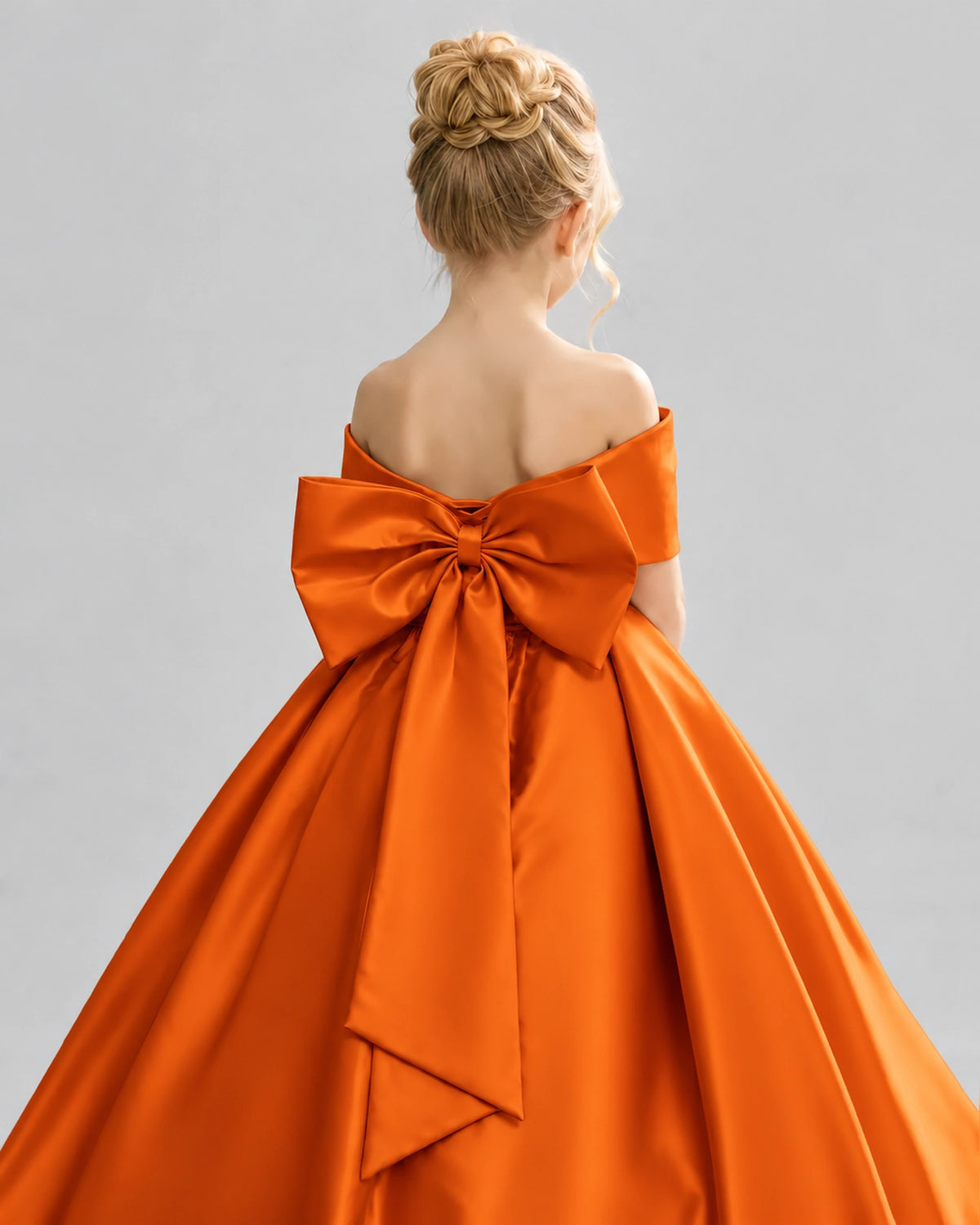 Burnt Orange Satin Flower Girl Dress Back Detail View