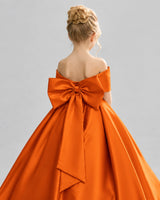 Burnt Orange Satin Flower Girl Dress Back Detail View
