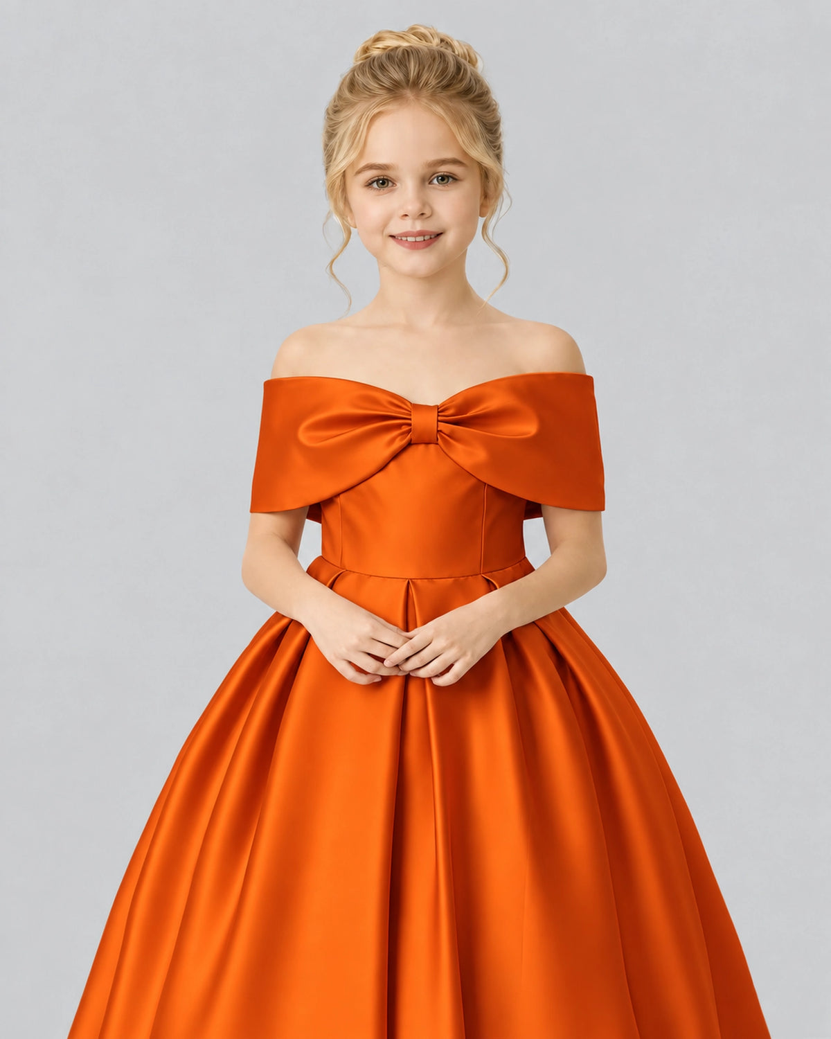 Burnt Orange Satin Flower Girl Dress Detail View