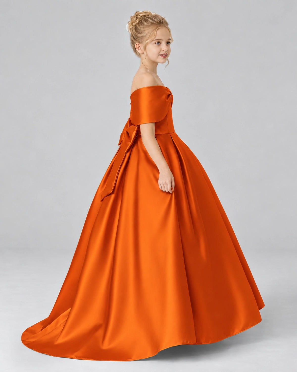 Burnt Orange Satin Flower Girl Dress Side View