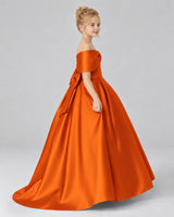 Burnt Orange Satin Flower Girl Dress Side View