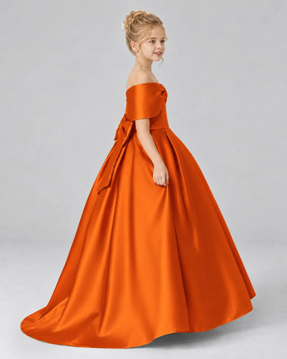 Burnt Orange Satin Flower Girl Dress Side View