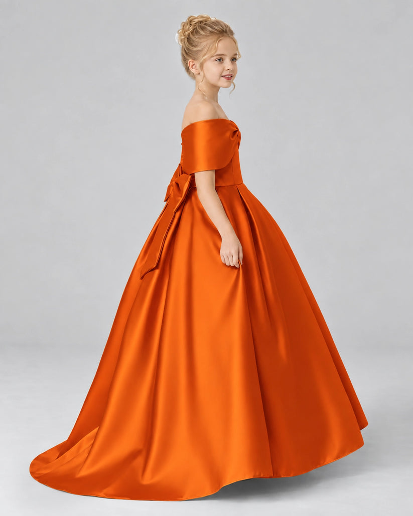 Burnt Orange Satin Flower Girl Dress Side View