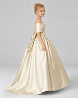 Champagne Satin Flower Girl Dress Side View