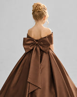Chocolate Satin Flower Girl Dress Back Detail View