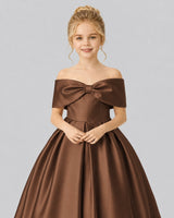Chocolate Satin Flower Girl Dress Detail View