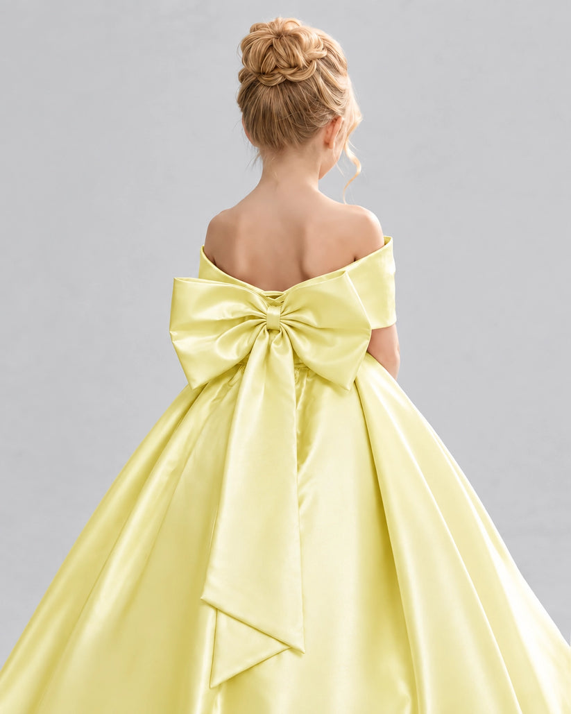 Daffodil Satin Flower Girl Dress Back Detail View