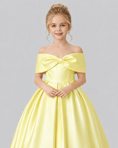 Daffodil Satin Flower Girl Dress Detail View
