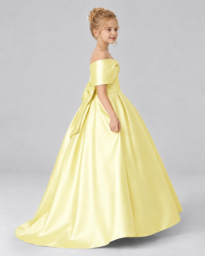 Daffodil Satin Flower Girl Dress Side View