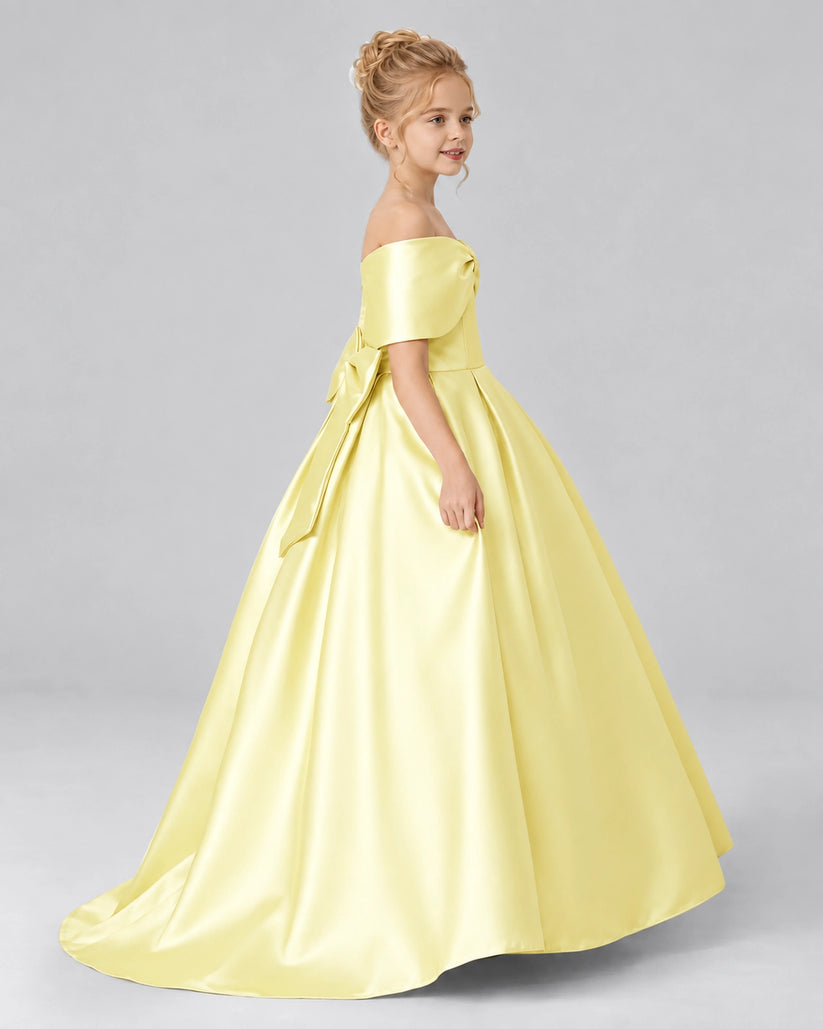 Daffodil Satin Flower Girl Dress Side View
