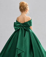 Dark Green Satin Flower Girl Dress Back Detail View