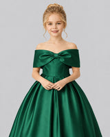 Dark Green Satin Flower Girl Dress Detail View