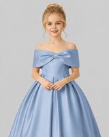 Dusty Blue Satin Flower Girl Dress Detail View