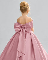 Dusty Rose Satin Flower Girl Dress Back Detail View