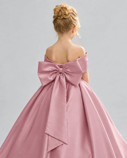 Dusty Rose Satin Flower Girl Dress Back Detail View