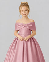 Dusty Rose Satin Flower Girl Dress Detail View