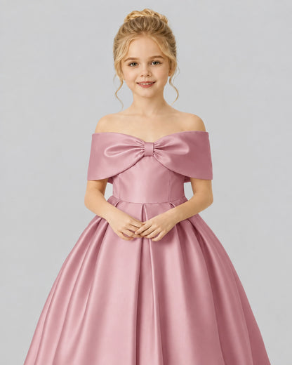 Dusty Rose Satin Flower Girl Dress Detail View