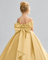 Gold Satin Flower Girl Dress Back Detail View
