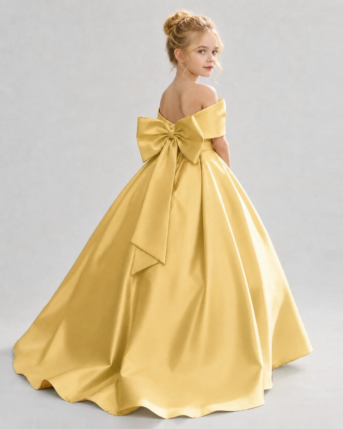 Gold Satin Flower Girl Dress Back View