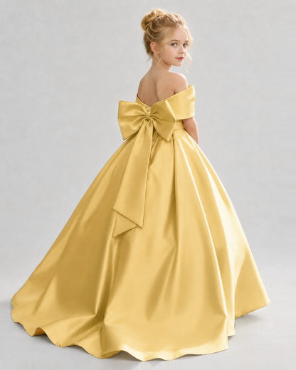 Gold Satin Flower Girl Dress Back View