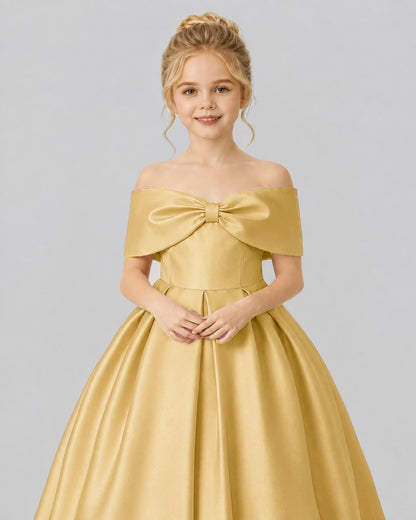Gold Satin Flower Girl Dress Detail View