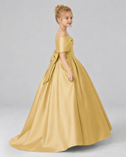 Gold Satin Flower Girl Dress Side View