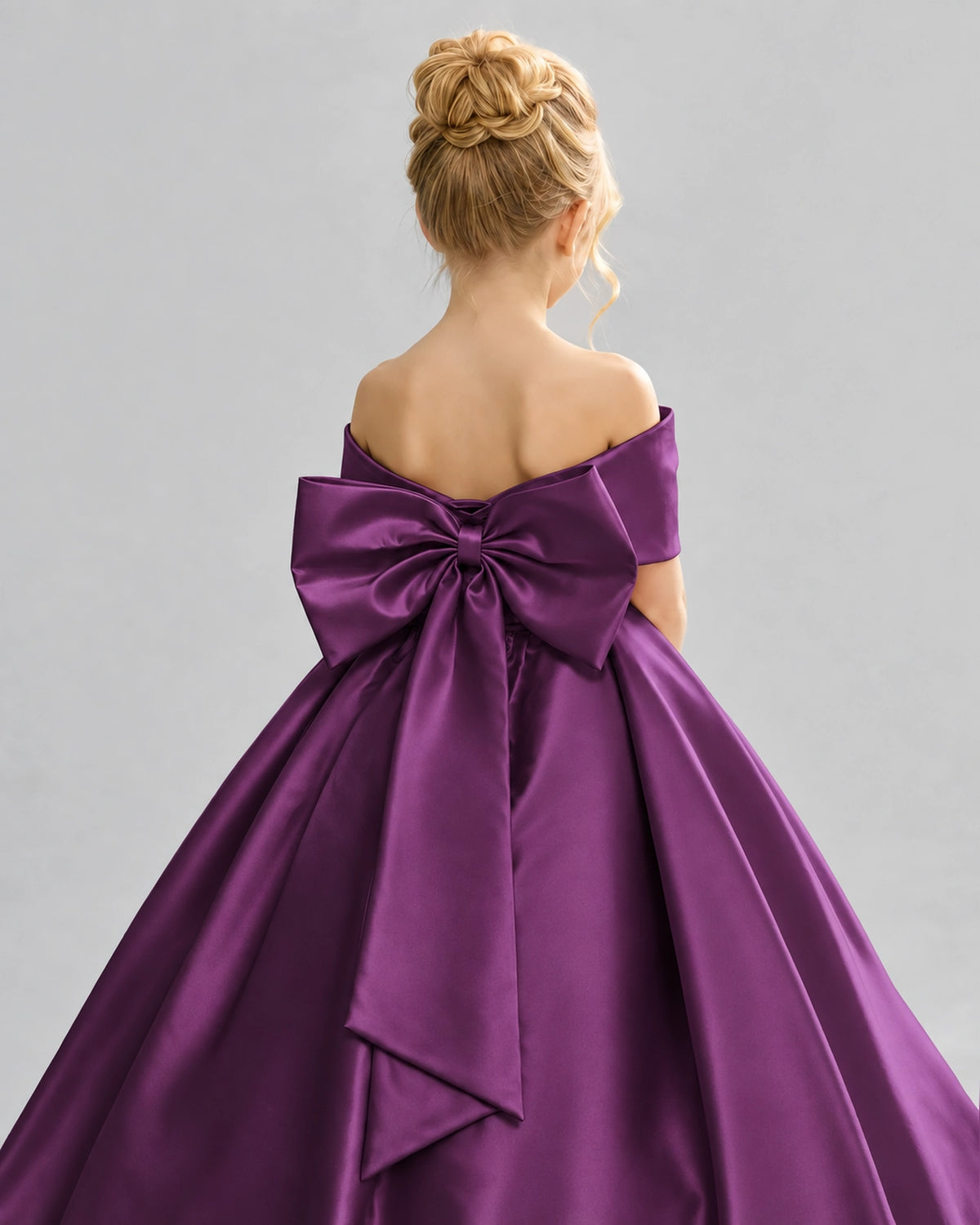 Grape Satin Flower Girl Dress Back Detail View