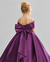 Grape Satin Flower Girl Dress Back Detail View